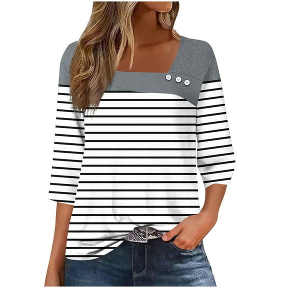 ShiShine Womens 3/4 Length Sleeve T Shirts Asymmetrical Neck Tops Business Blouses for Women Fashion 2025