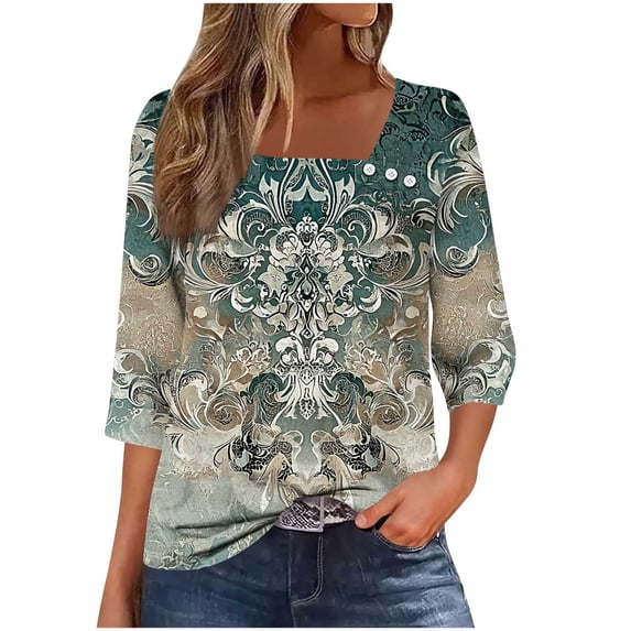 ShiShine Womens 3/4 Length Sleeve T Shirts Asymmetrical Neck Tops Business Blouses for Women Fashion 2025