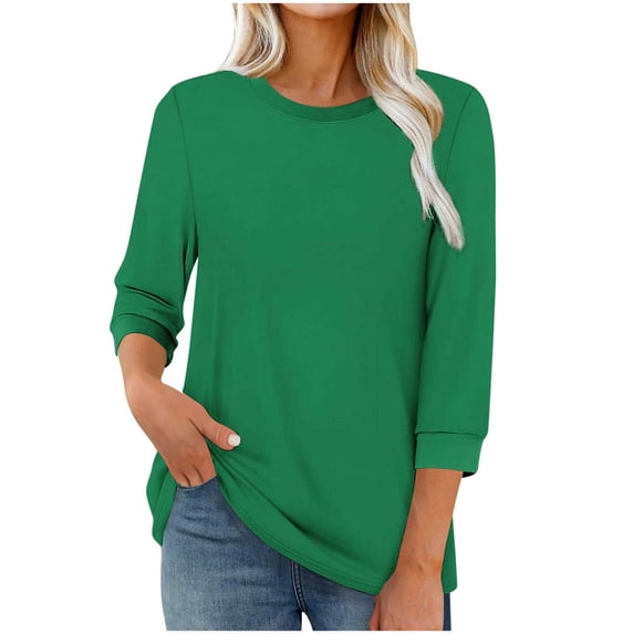 ShiShine Womens 3/4 Length Sleeve Tops Casual Loose Fit Tunic Shirts Crewneck Basic Tees