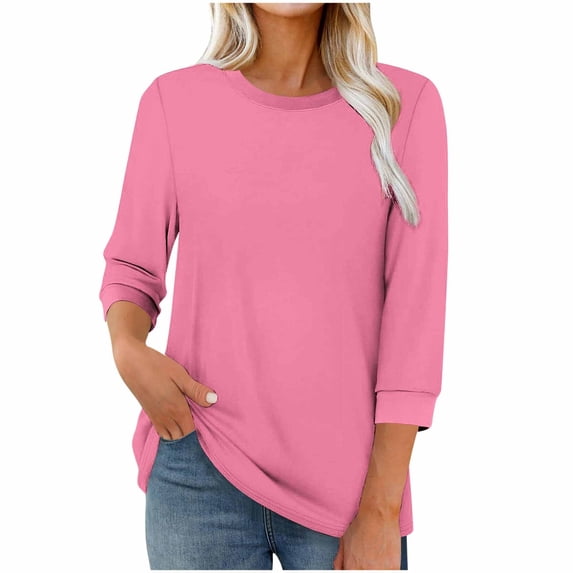 ShiShine Womens 3/4 Length Sleeve Tops Casual Loose Fit Tunic Shirts Crewneck Basic Tees
