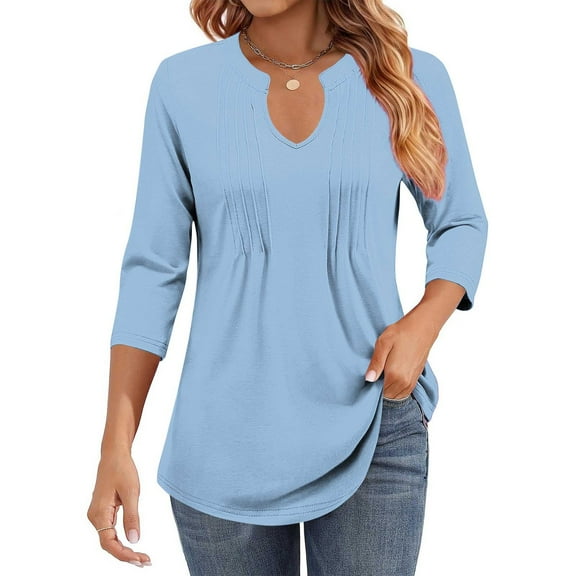 ShiShine Womens 3/4 Sleeve Tunic Tops Business Casual Blouses V Neck Pleated Front Shirts Dressy Casual Work Outfits