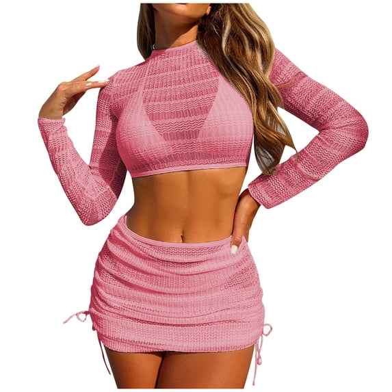 ShiShine Womens 4 Pieces Swimsuit Sets Beachwear Summer Bikini with Bathing Suit Cover Up Crop Tops and Wraps Skirt