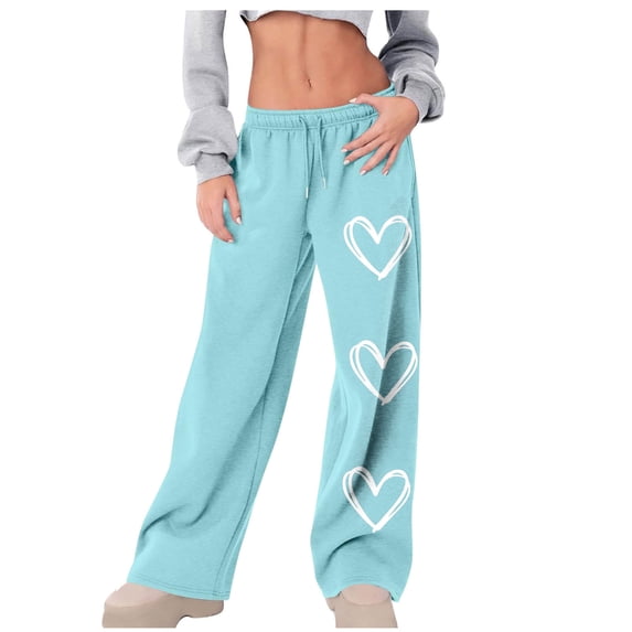 ShiShine Womens Baggy Sweatpants Wide Leg High Waisted Running Pants Heart Graphic Drawstring Athletic Workout Joggers