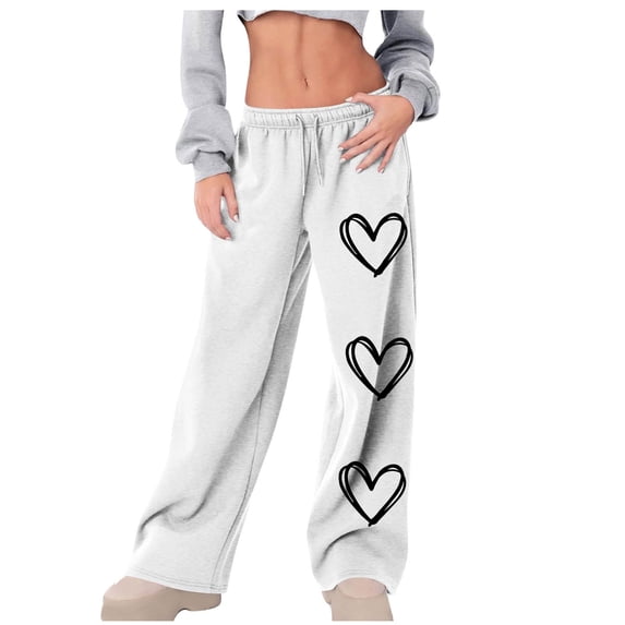 ShiShine Womens Baggy Sweatpants Wide Leg High Waisted Running Pants Heart Graphic Drawstring Athletic Workout Joggers