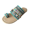 thumbnail image 1 of ShiShine Womens Beaded Embellished Toe Loop Slides Open Toe Flat Bohemian Vibrant Sandals, 1 of 9