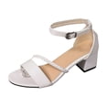 thumbnail image 1 of ShiShine Womens Block Heel Ankle Strap Sandals Open Toe Dual Band Braided Detail Adjustable Buckle Lightweight Flexible Sole, 1 of 9