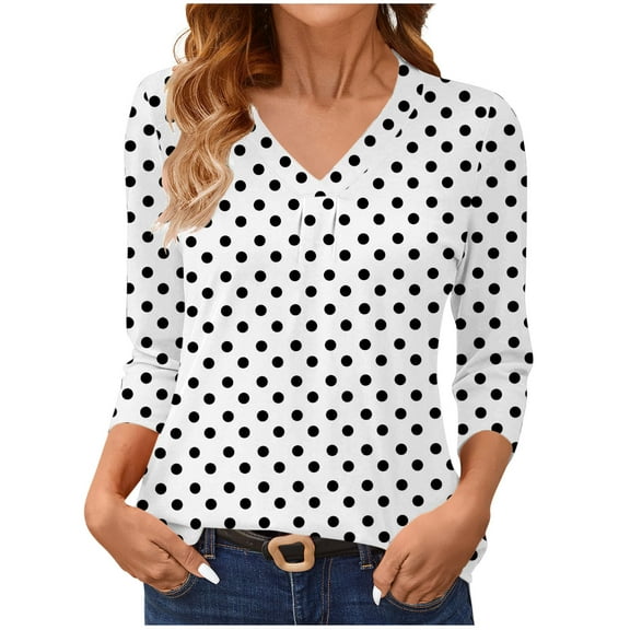 ShiShine Womens Blouses Dressy Casual Business Tops Polka Dot 3/4 Sleeve V Neck Work Office Shirts