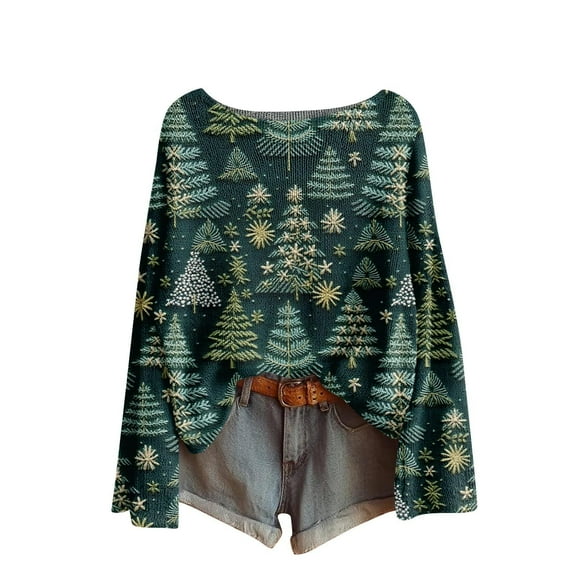 ShiShine Womens Boho Sweaters Oversized Long Sleeve Knitted Pullover Tops Fall Casual Loose Tunic Shirts Print Floral Blouses