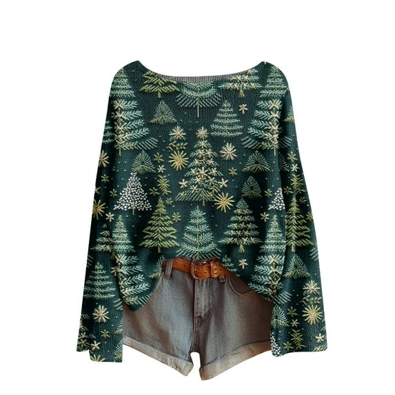 ShiShine Womens Boho Sweaters Oversized Long Sleeve Knitted Pullover Tops Fall Casual Loose Tunic Shirts Print Floral Blouses