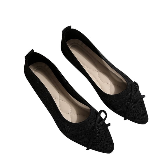 ShiShine Womens Bow Accent Knit Pointed Toe Ballet Flats Summer Breathable Comfort Casual Shoes