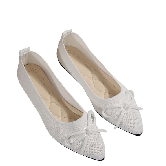 ShiShine Womens Bow Accent Knit Pointed Toe Ballet Flats Summer Breathable Comfort Casual Shoes