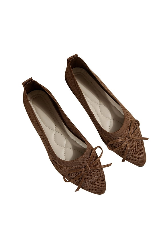 Womens Bow Accent Knit Pointed Toe Ballet Flats Summer Breathable Comfort Casual Shoes