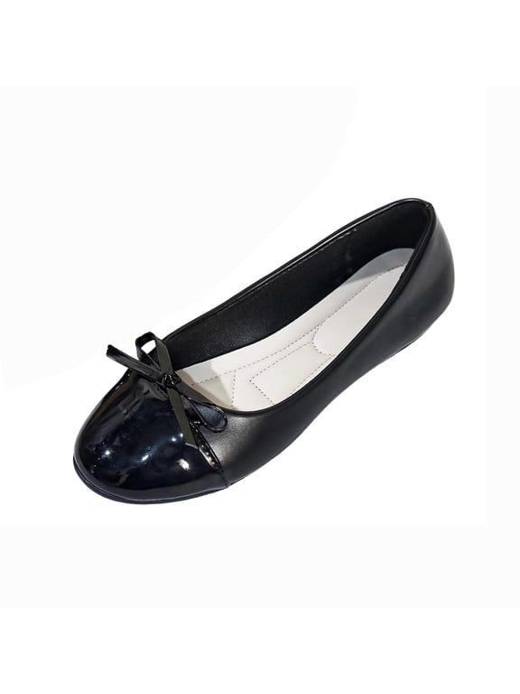 Womens Bow Decor Cap Toe Ballet Flats Slip On Comfortable Casual Dress Shoes