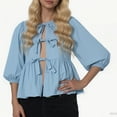 thumbnail image 1 of ShiShine Womens Bow Front Tie Tops 3/4 Sleeve Cute Casual Shirt Fall Solid Going Out Fashion Outfits, 1 of 6