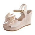 thumbnail image 1 of ShiShine Womens Bow Round Toe Wedge Sandals for Spring and Summer Beach Wear with One-Strap Design, 1 of 9