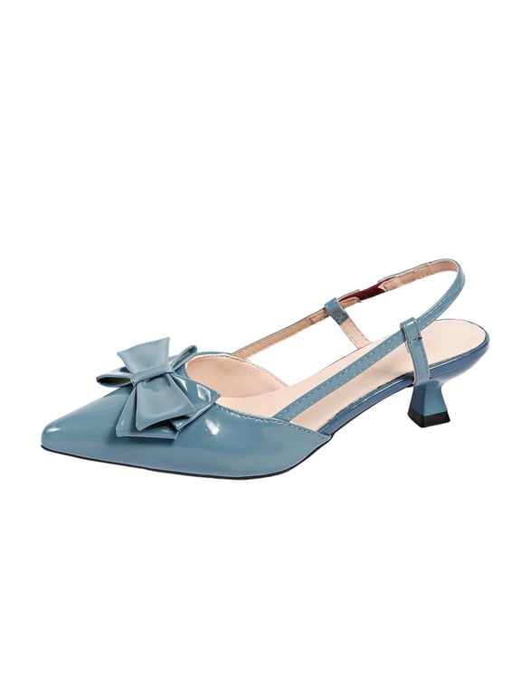 Womens Bow Slingback Heels Low Kitten Heel Pumps Closed Pointed Toe Party Wedding Dress Shoes