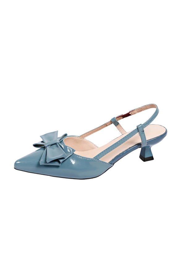 Womens Bow Slingback Heels Low Kitten Heel Pumps Closed Pointed Toe Party Wedding Dress Shoes