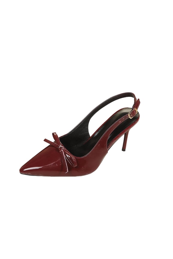 Womens Bow Slingback Heels Low Kitten Heel Pumps Closed Pointed Toe Party Wedding Dress Shoes