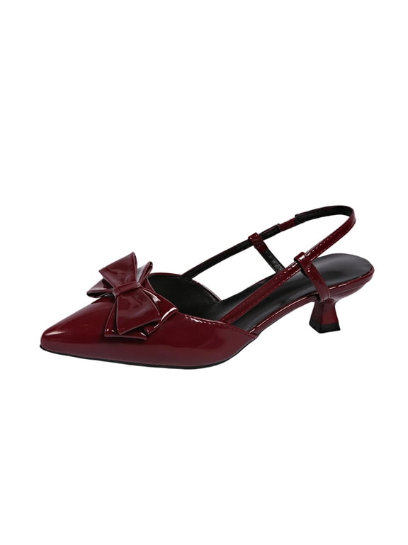 Womens Bow Slingback Heels Low Kitten Heel Pumps Closed Pointed Toe Party Wedding Dress Shoes