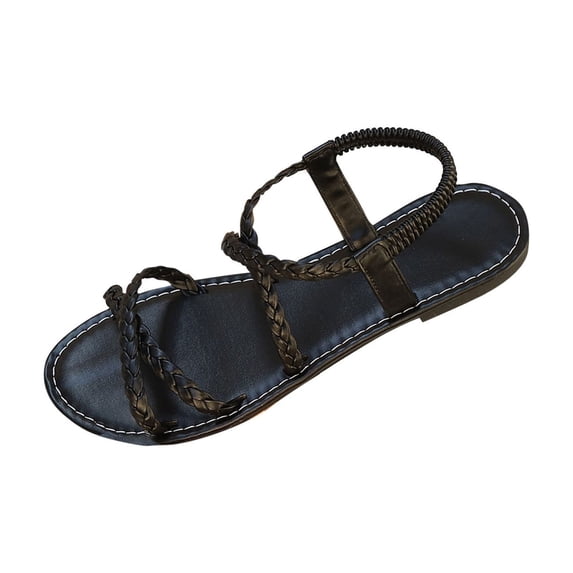 ShiShine Womens Braided Strappy Flat Sandals Open Toe Adjustable Ankle Strap Boho Outing Sandals