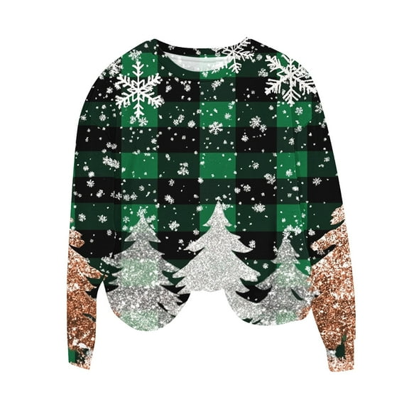 ShiShine Womens Christmas Sweatshirts Funny Xmas Tree Print Casual Crew Neck Tops Fashion Loose Long Sleeve Fall Outfits