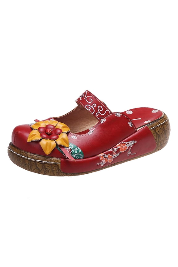 Womens Closed Toe Platform Clogs Floral Embellished Retro Slip On Casual Summer Comfort Walking Mules