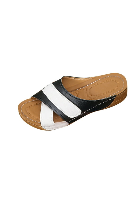 Womens Color Block Criss Cross Wedge Slide Sandals Summer Comfort Casual Vacation Everyday Sandals