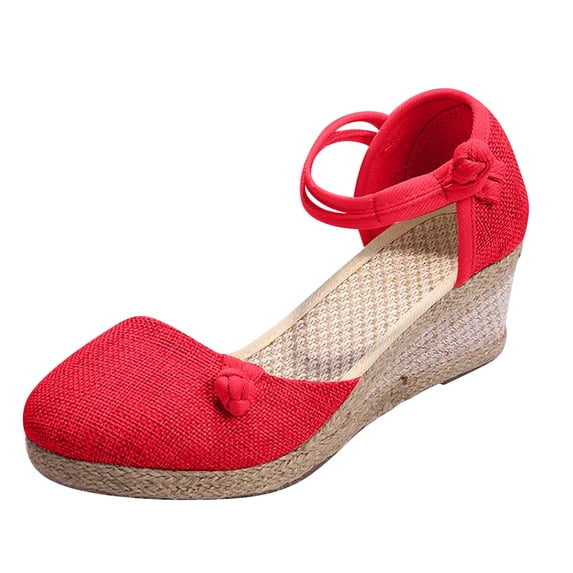 ShiShine Womens Comfortable Espadrille Wedge Sandals Linen Bow Accent Ankle Strap Casual Summer Vacation Daily Sandals
