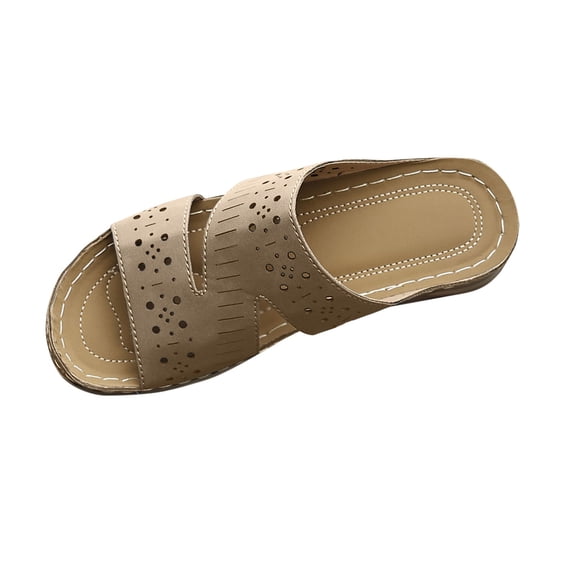 ShiShine Womens Criss Cross Perforated Wedge Slide Sandals Dual Strap Open Toe Casual Shoes