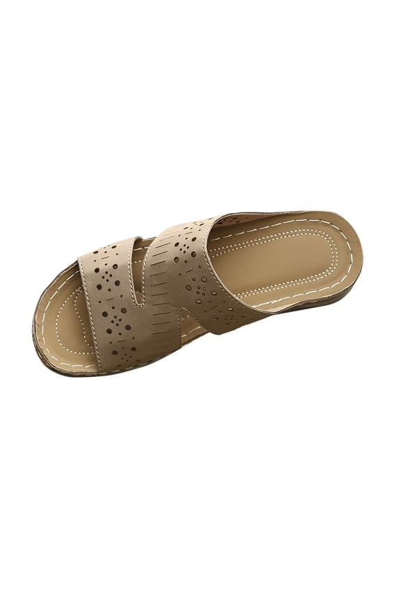 Womens Criss Cross Perforated Wedge Slide Sandals Dual Strap Open Toe Casual Shoes
