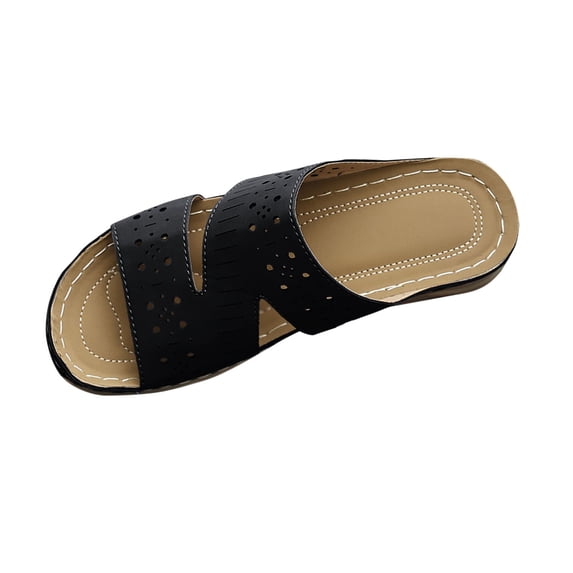 ShiShine Womens Criss Cross Perforated Wedge Slide Sandals Dual Strap Open Toe Casual Shoes