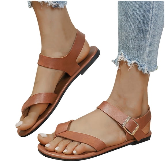 ShiShine Womens Criss Cross Toe Post Flat Sandals Adjustable Buckle Strap Lightweight Comfort Casual Summer Shoes
