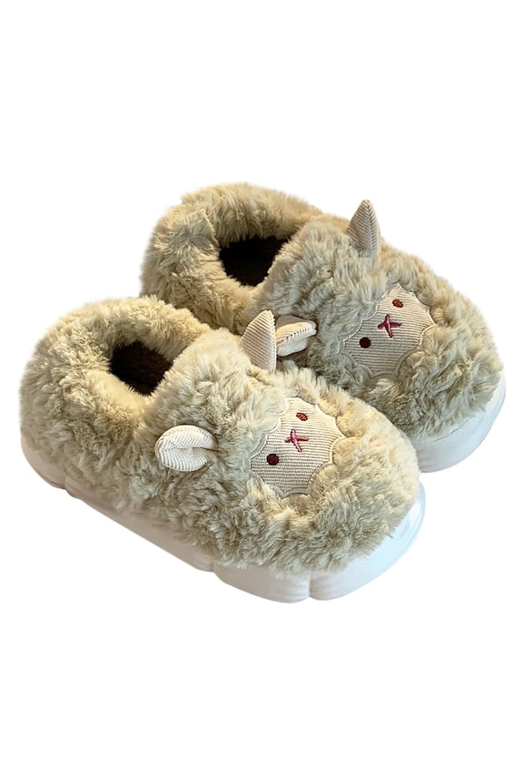 Womens Cute Sheep Slippers Cozy Winter Plush Slippers Thick-soled Antiskid Soft Home Lightweight Slippers