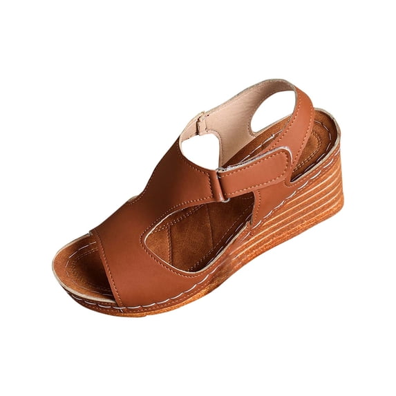 ShiShine Womens Cutout Wedge Sandals Open Toe Adjustable Ankle Strap Cushioned Insole Summer Casual Sandals