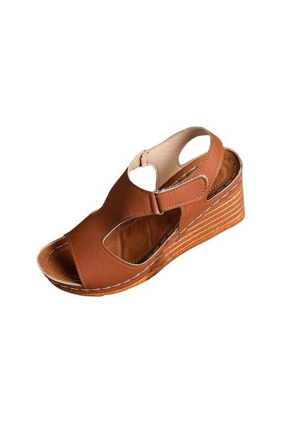 Womens Cutout Wedge Sandals Open Toe Adjustable Ankle Strap Cushioned Insole Summer Casual Sandals