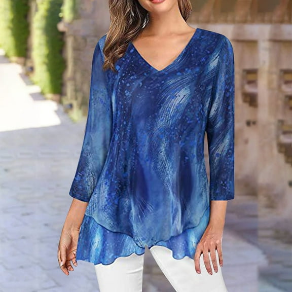 ShiShine Womens Dressy 3/4 Length Sleeve Tunic Tops Asymmetric Hem Blouses Lightweight Shirt