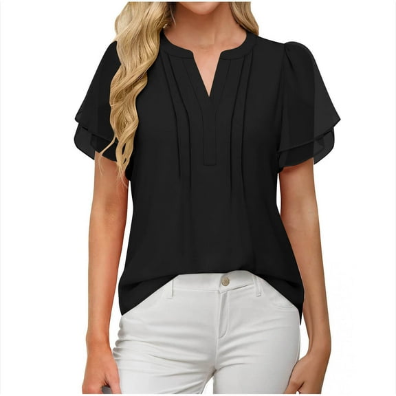 ShiShine Womens Dressy Blouses V Neck Short Sleeve Shirts 2025 Fall Casual Business Office Work Tops