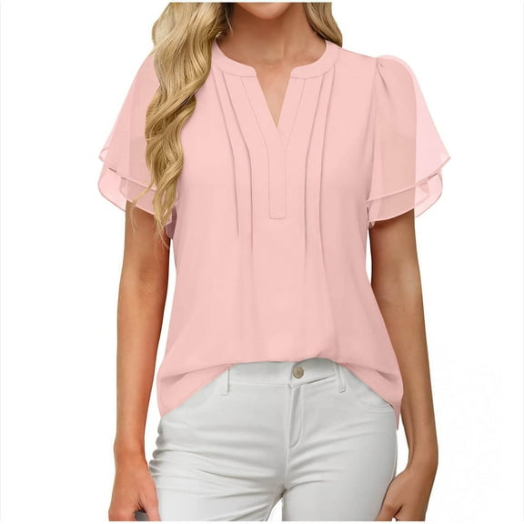 ShiShine Womens Dressy Blouses V Neck Short Sleeve Shirts 2025 Fall Casual Business Office Work Tops