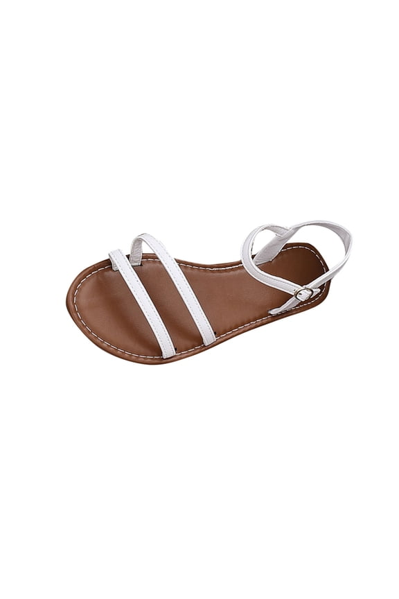 Womens Dual Strap Ankle Buckle Flat Sandals Comfort Casual Everyday Sandals