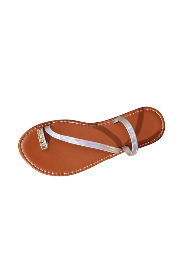 Womens Embellished Toe Post Flat Sandals Dual Strap Comfort Beach Vacation Casual Sandals