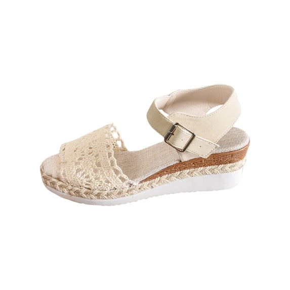 ShiShine Womens Espadrille Wedge Sandals Lace Upper Ankle Strap Buckle Open Toe Casual Summer Shoes