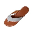 thumbnail image 1 of ShiShine Womens Fabric Strap Flip Flops Open Toe Flat Slip On Padded Insole Stitched Detail Sandals, 1 of 7