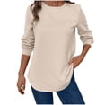 thumbnail image 1 of ShiShine Womens Fall Long Sleeve Shirts Crewneck Loose Textured Tunic Tops Solid Color Pullover Top, 1 of 7