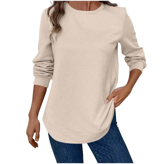 ShiShine Womens Fall Long Sleeve Shirts Crewneck Loose Textured Tunic Tops Solid Color Pullover Top