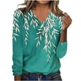 thumbnail image 1 of ShiShine Womens Fall Long Sleeve Tops Flowy Printed V Neck Shirts Loose Casual Blouses with Decor Button, 1 of 7