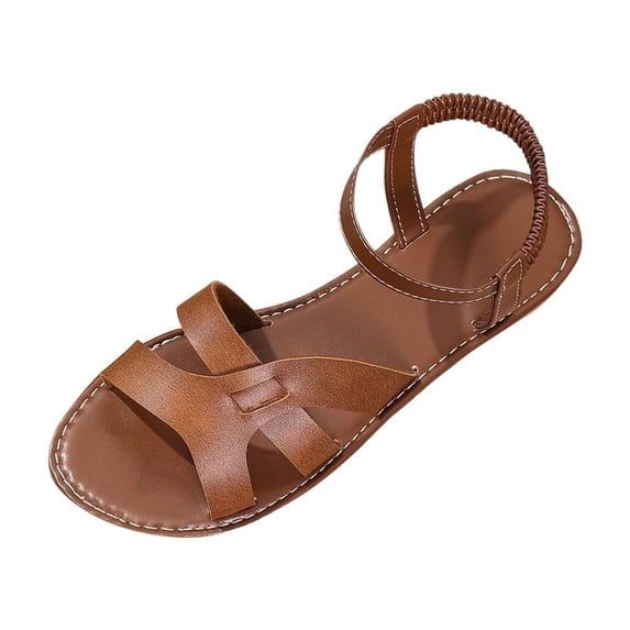 ShiShine Womens Flat Ankle Strap Sandals Open Toe Multi Cross Strap Elastic Back Stitched Detail