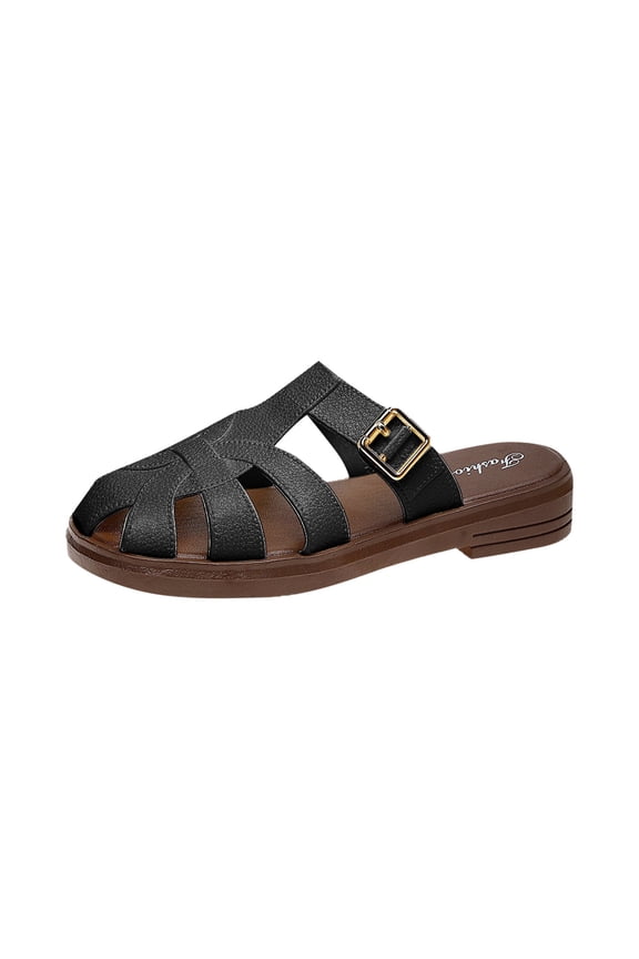 Womens Flat Fisherman Slide Sandals Closed Toe Multi Strap Buckle Accent Slip On Casual Sandals