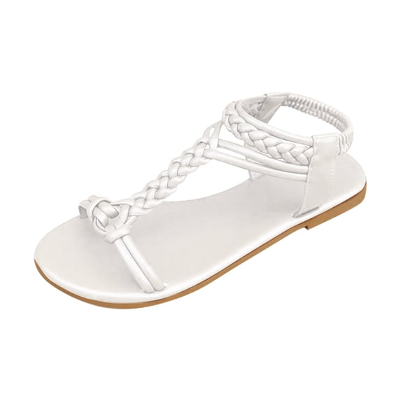 ShiShine Womens Flat Gladiator Sandals Open Toe Braided Strappy Sandals Elastic Ankle Strap Casual Summer Beach Sandals