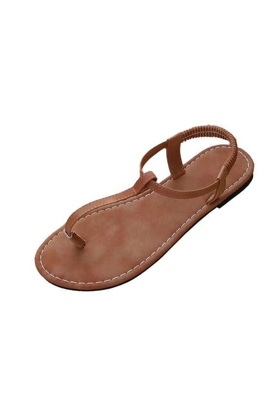 Womens Flat Sandals Thong T Strap Elastic Slingback Slip On Shoes for Summer Beach Casual