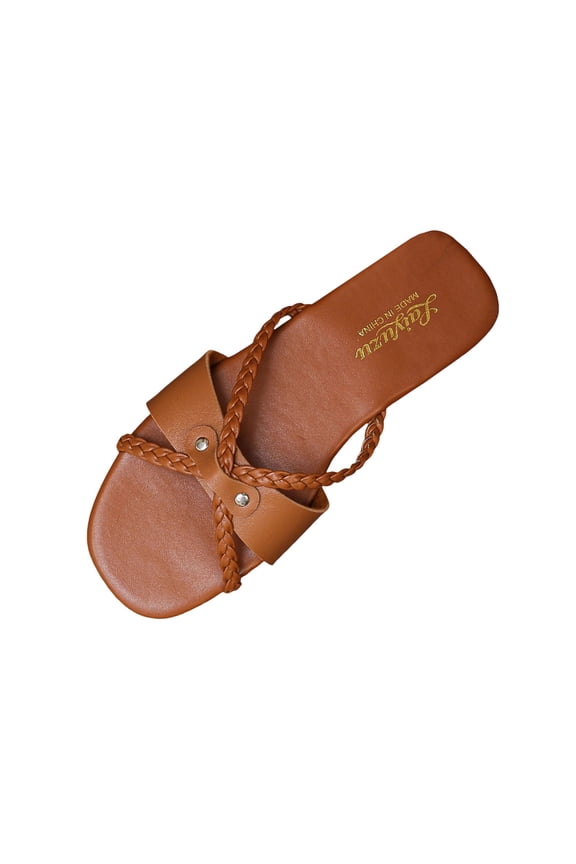 Womens Flat Slide Sandals Braided Strappy Detail Comfort Casual Dressy Summer Beach Slip On Sandals